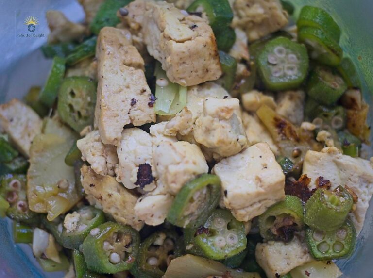 Garlic Olive Oil Okra Tofu with Leek — Simple & Satisfying