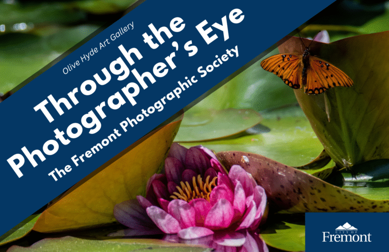 Front side of the Olive Hyde Art Gallery postcard featuring details of the Through the Photographer’s Eye exhibition by the Fremont Photographic Society.